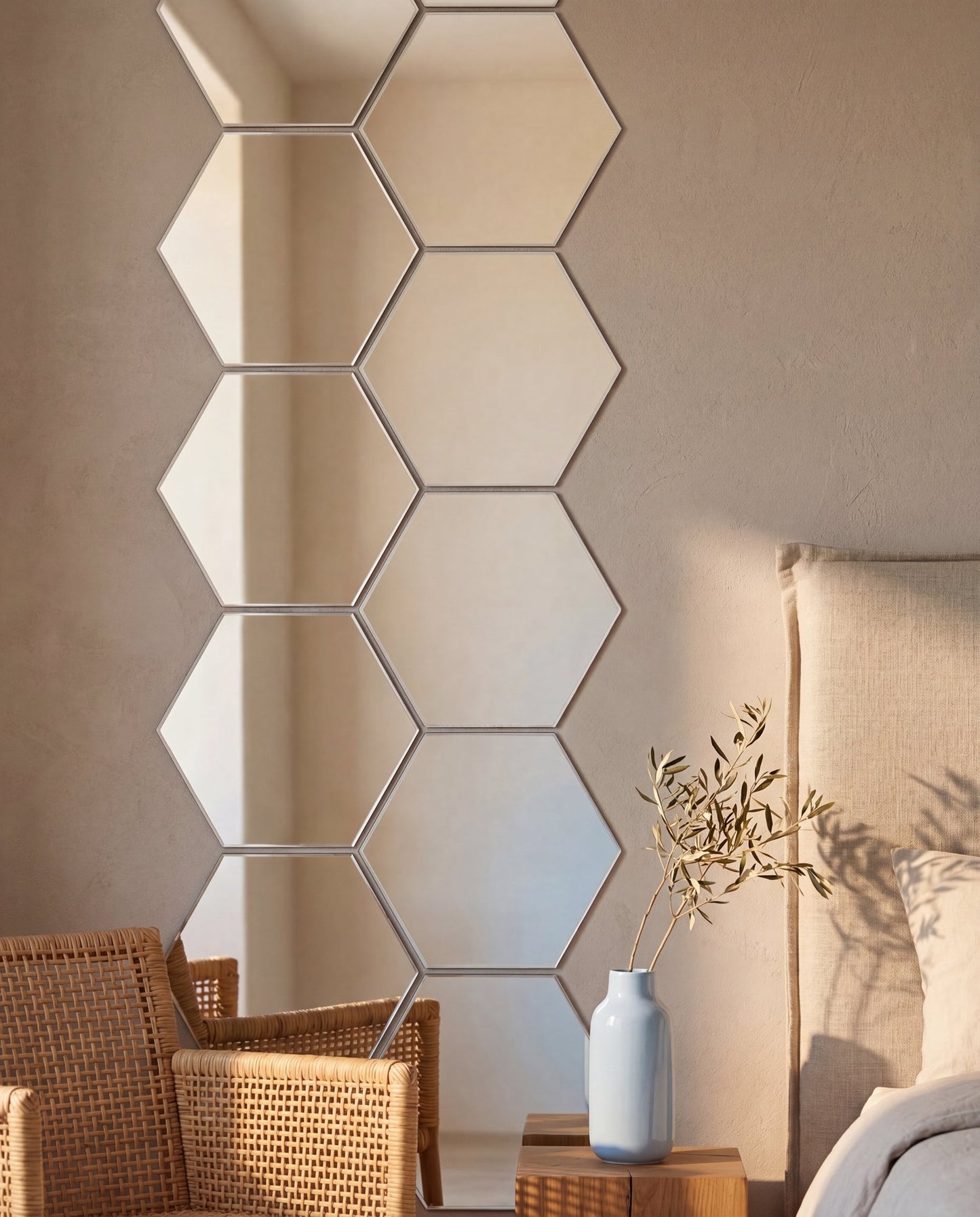 NACRE – miroirs hexagonaux en situation – MyHomeCosy